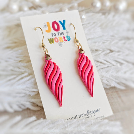 Pink and Red Christmas Ornament Dangle Earrings