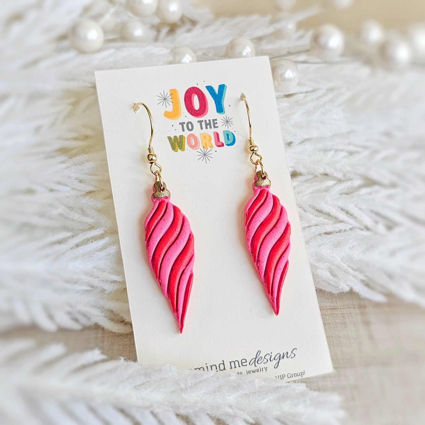 Pink and Red Christmas Ornament Dangle Earrings