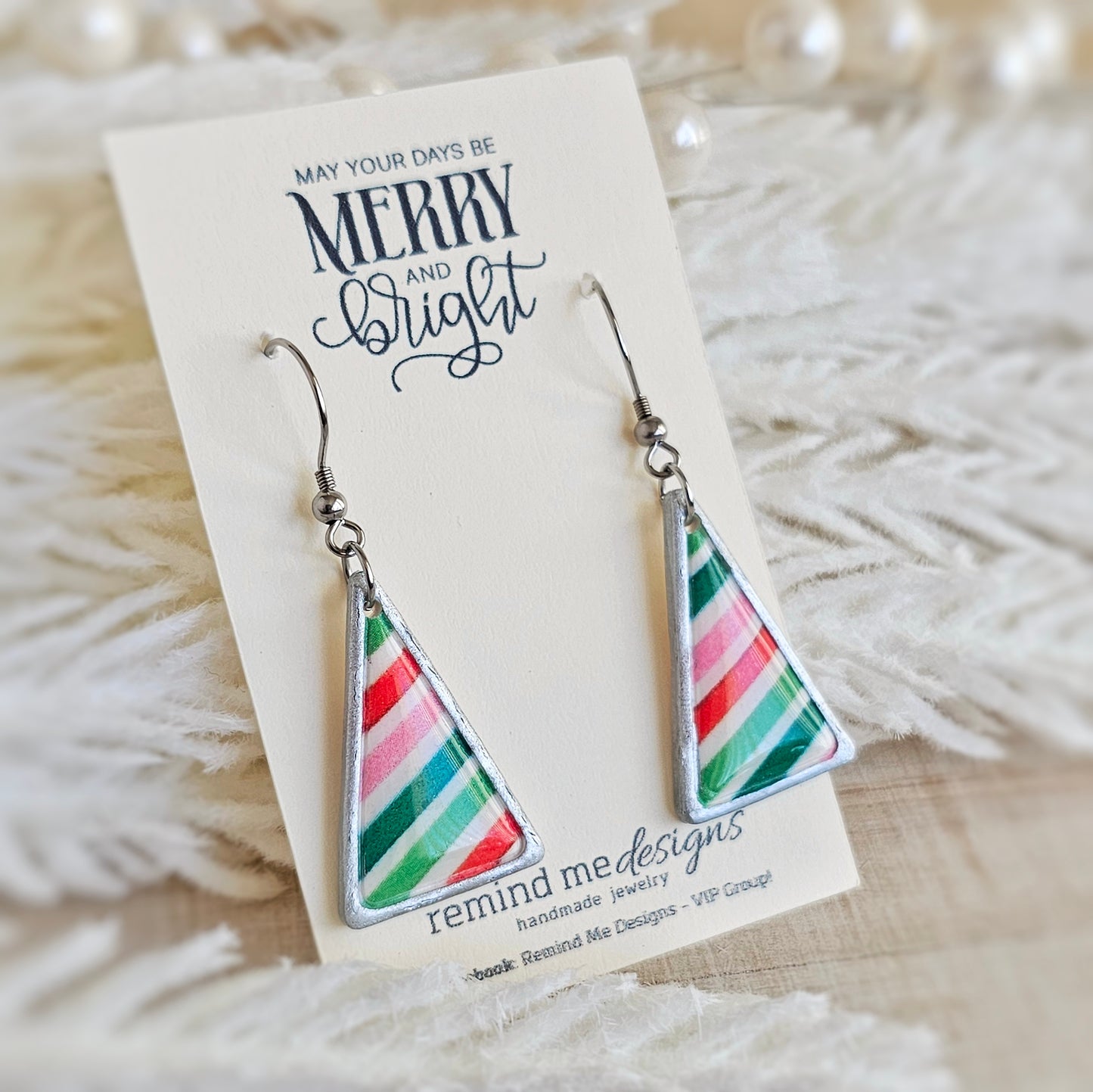 Colorful Striped Tree Dangle Earrings
