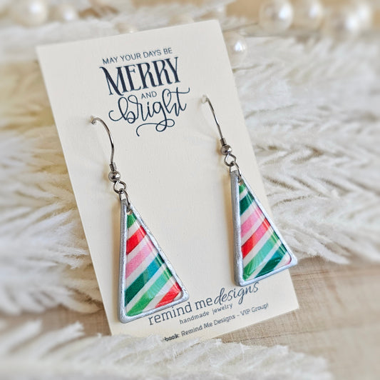 Colorful Striped Tree Dangle Earrings