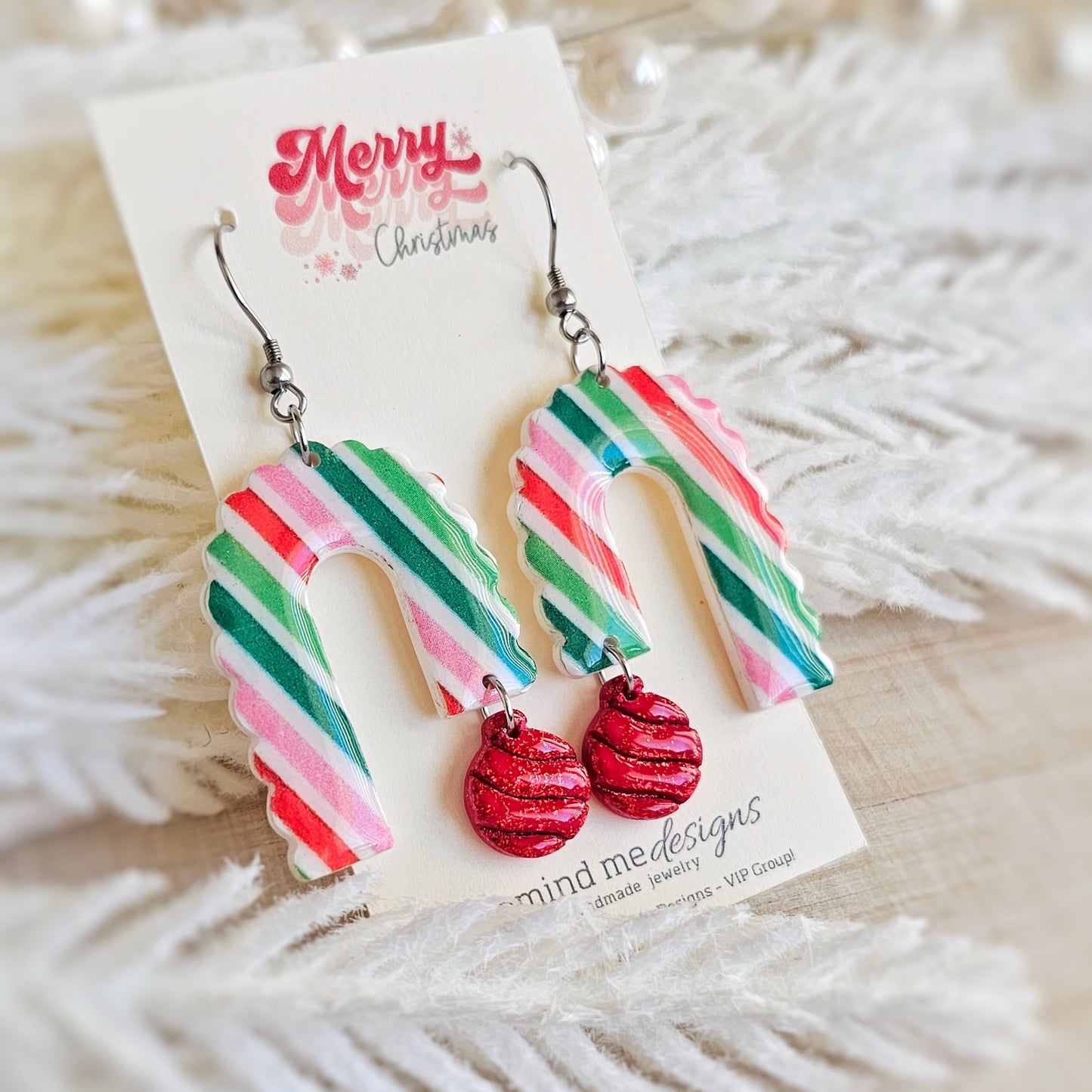 Colorful Striped Arch and Ornament Dangle Earrings