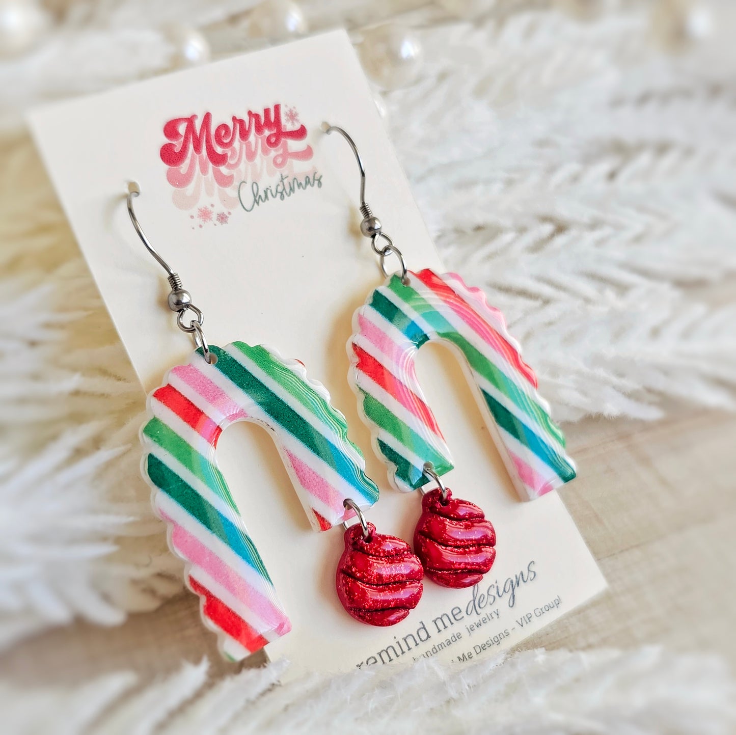 Colorful Striped Arch and Ornament Dangle Earrings