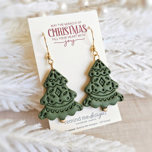 Green Christmas Tree Dangle Earrings