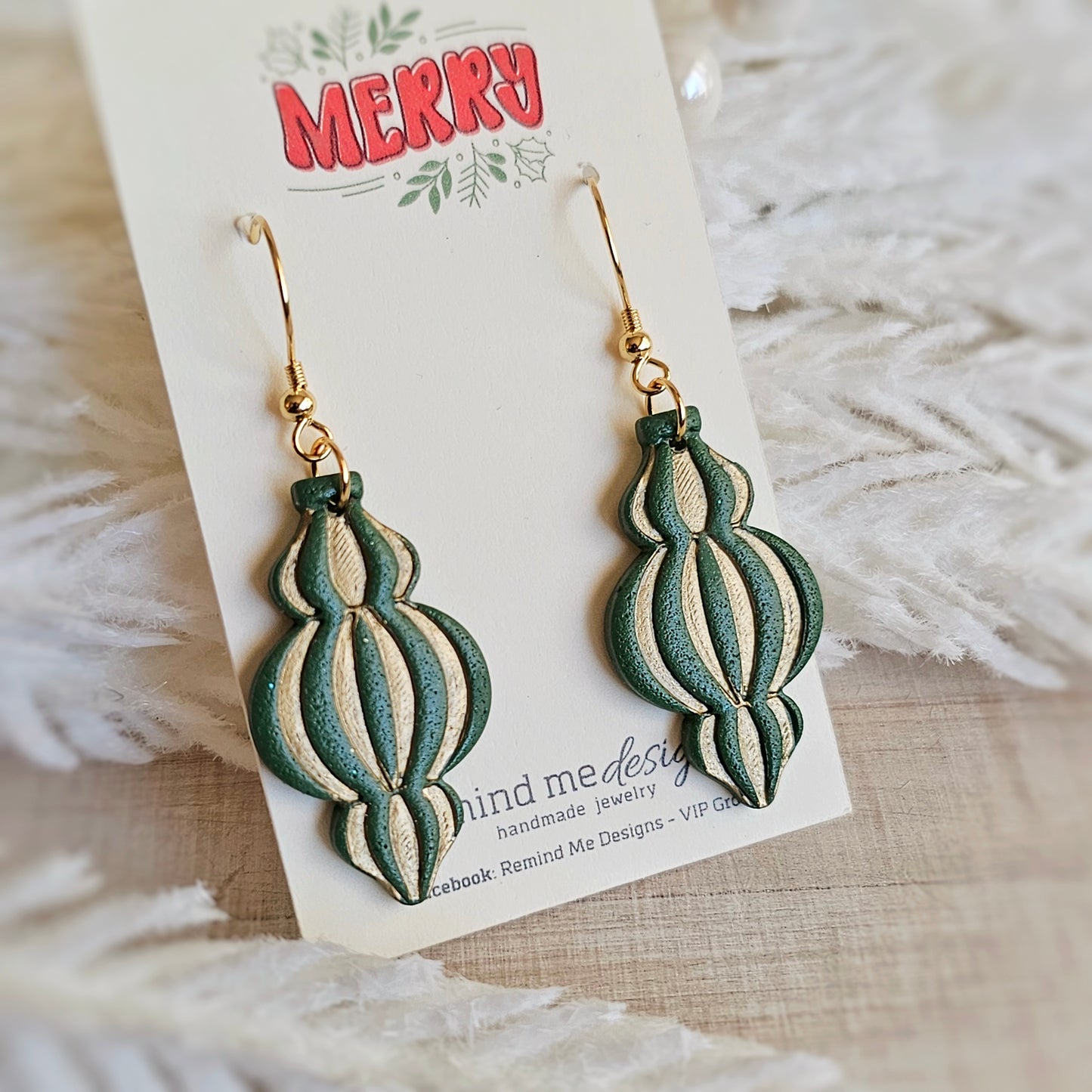 Green Ornament Dangle Earrings