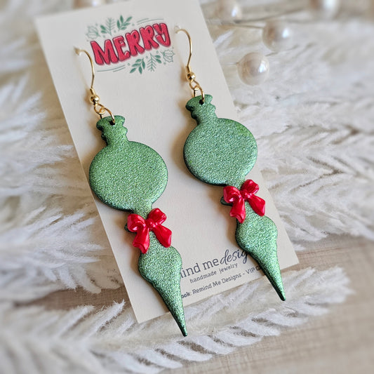 Green Ornament Dangle Earrings