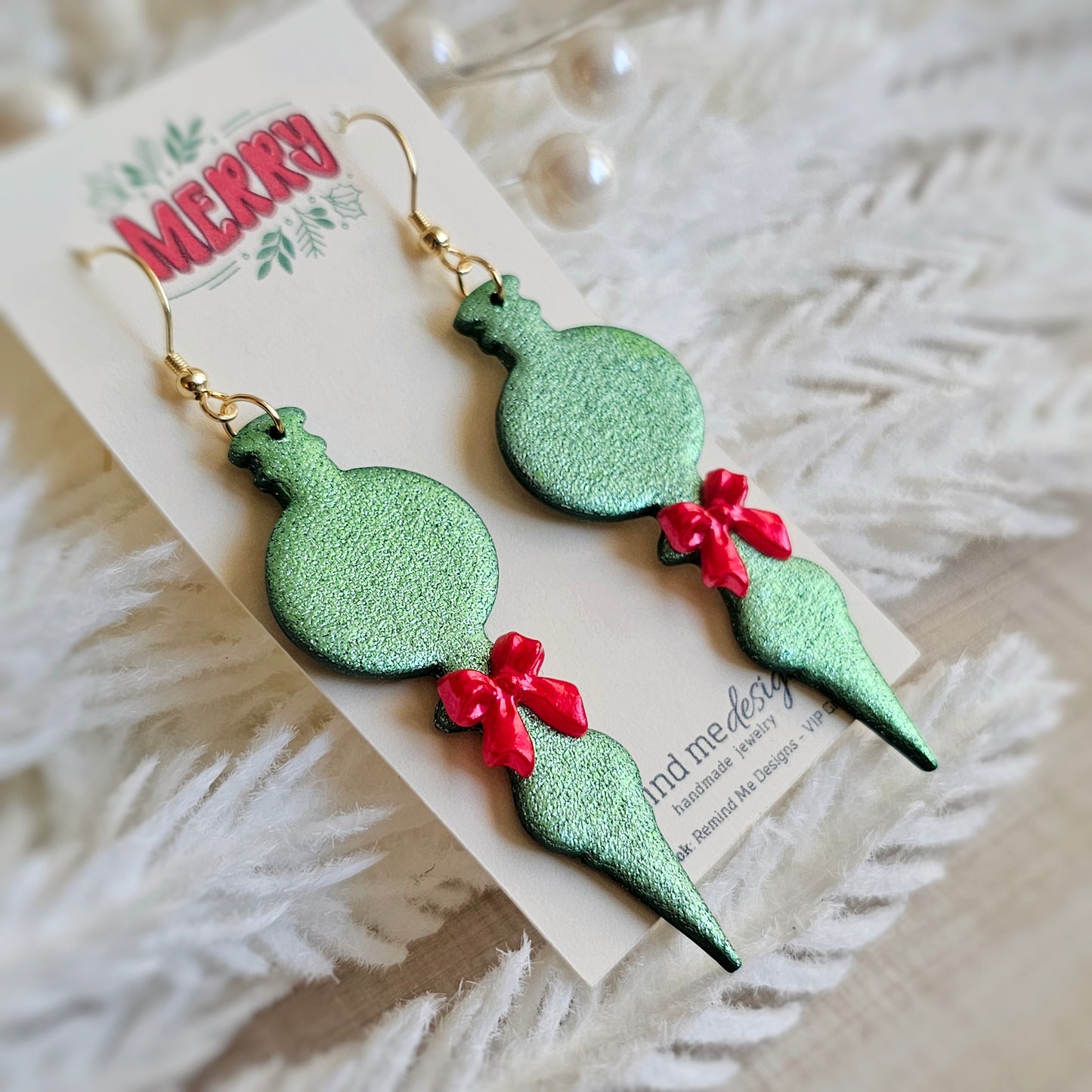 Green Ornament Dangle Earrings