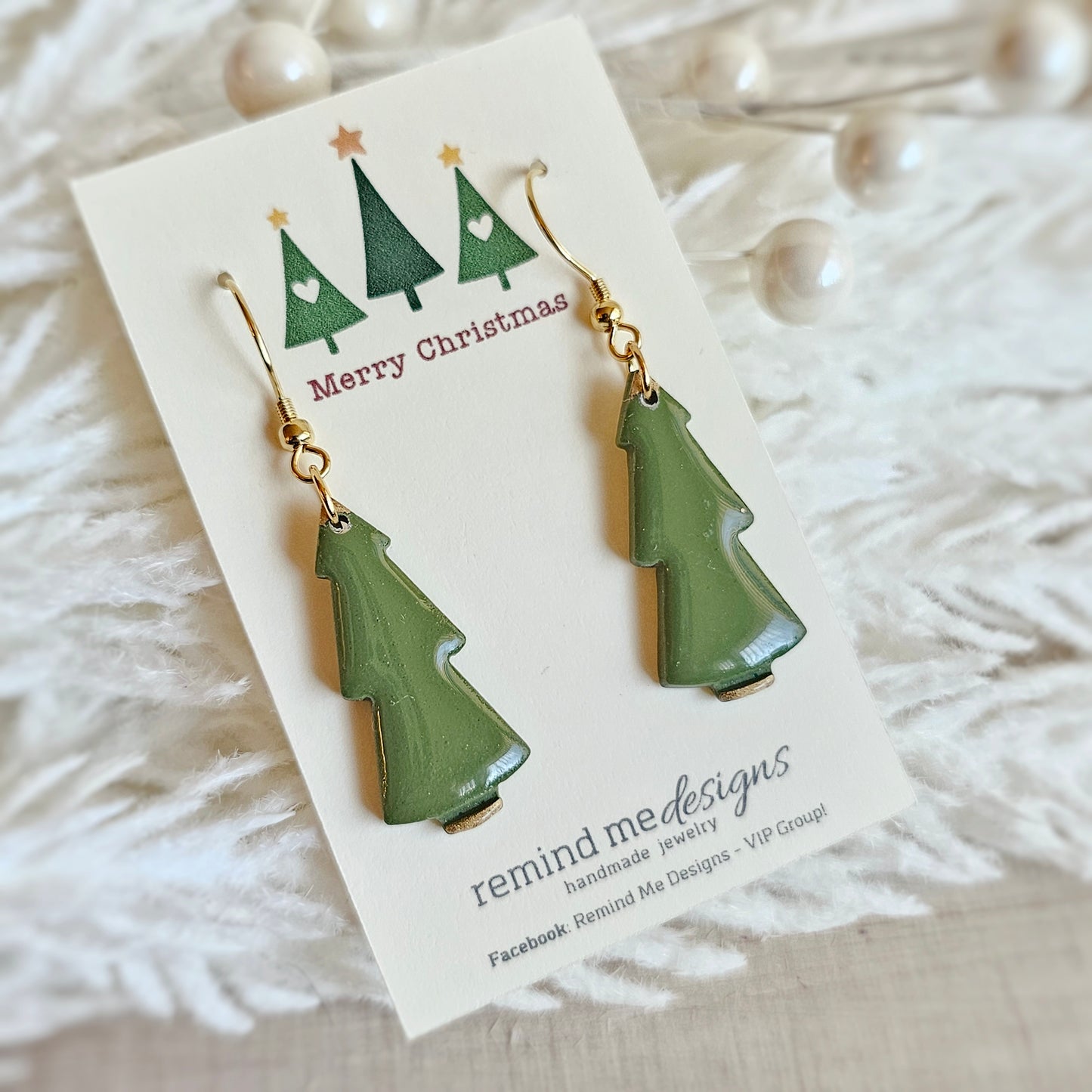 Green Christmas Tree Dangle Earrings