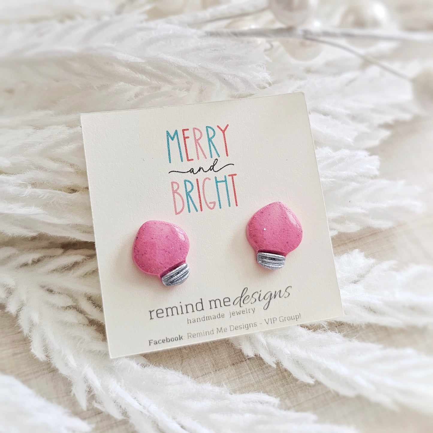 Pink Christmas Lights Stud Earrings