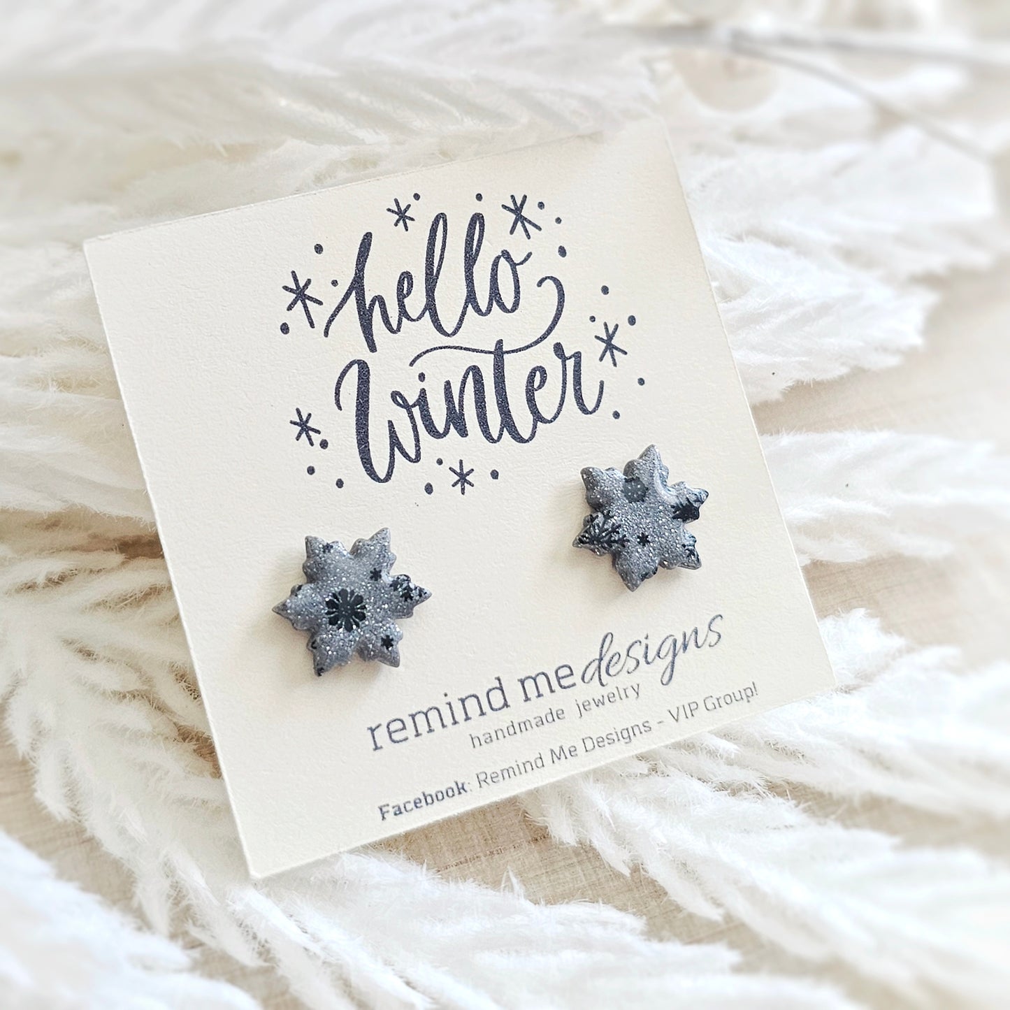 Silver and Black Snowflake Stud Earrings