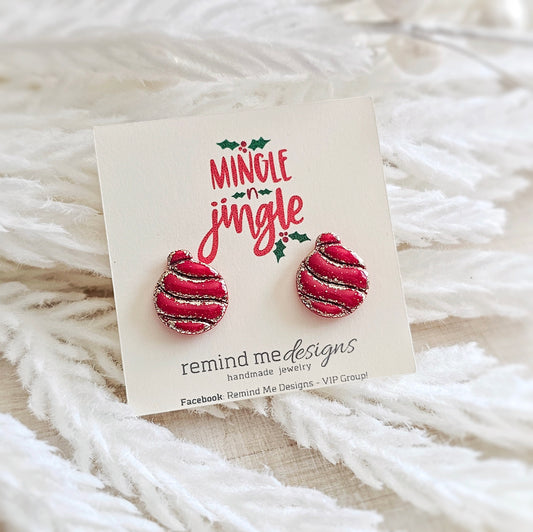 Red and Gold Christmas Ornament Stud Earrings
