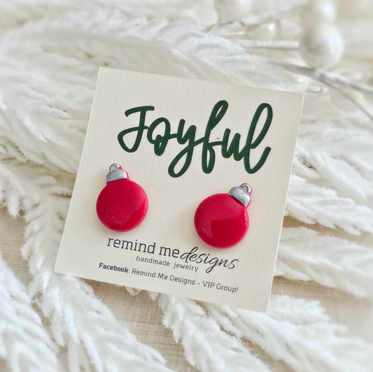 Red and Silver Christmas Ornament Stud Earrings