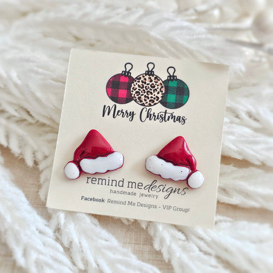 Red Santa Hat Stud Earrings