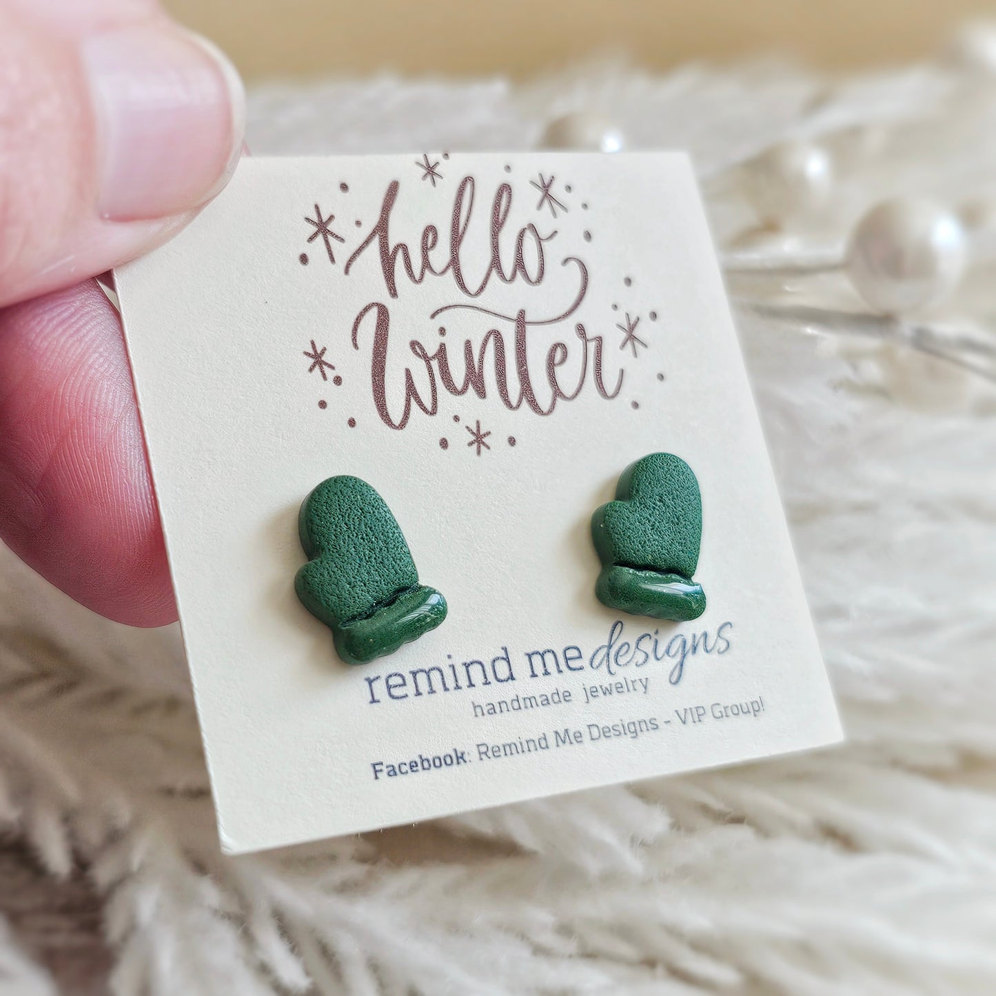 Green Mittens Stud Earrings