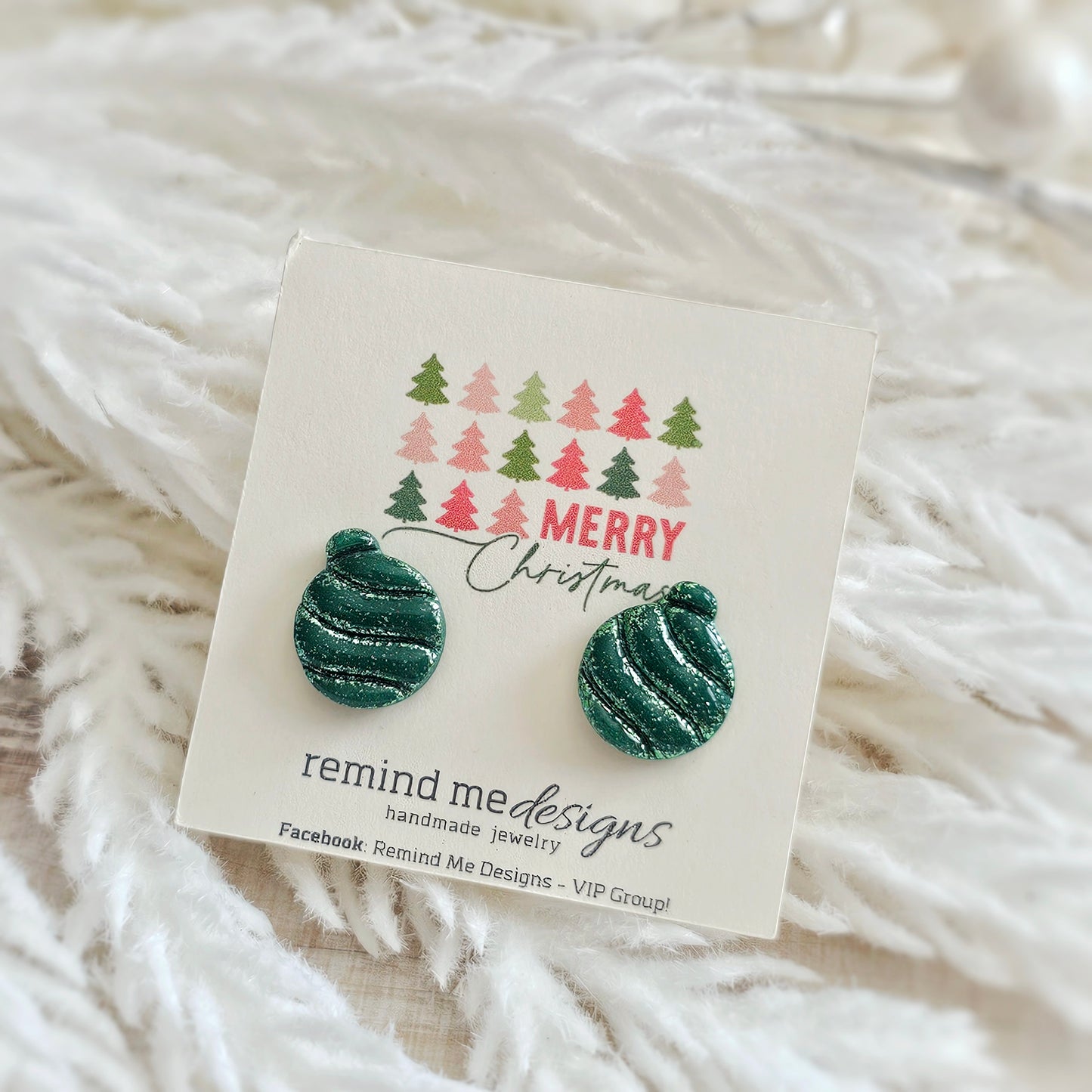 Green Christmas Ornament Stud Earrings