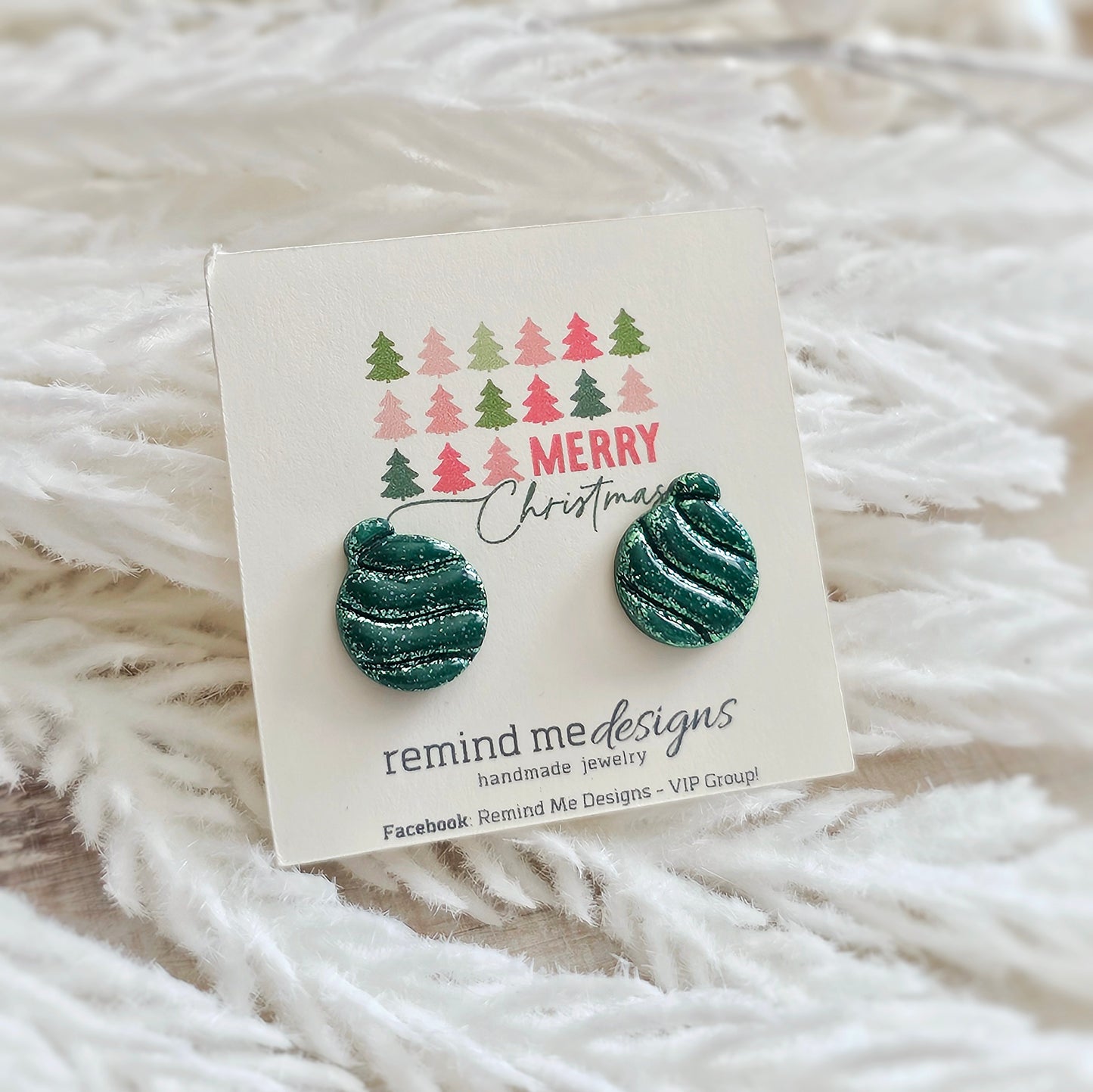 Green Christmas Ornament Stud Earrings