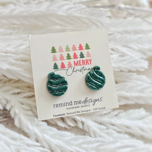Green Christmas Ornament Stud Earrings