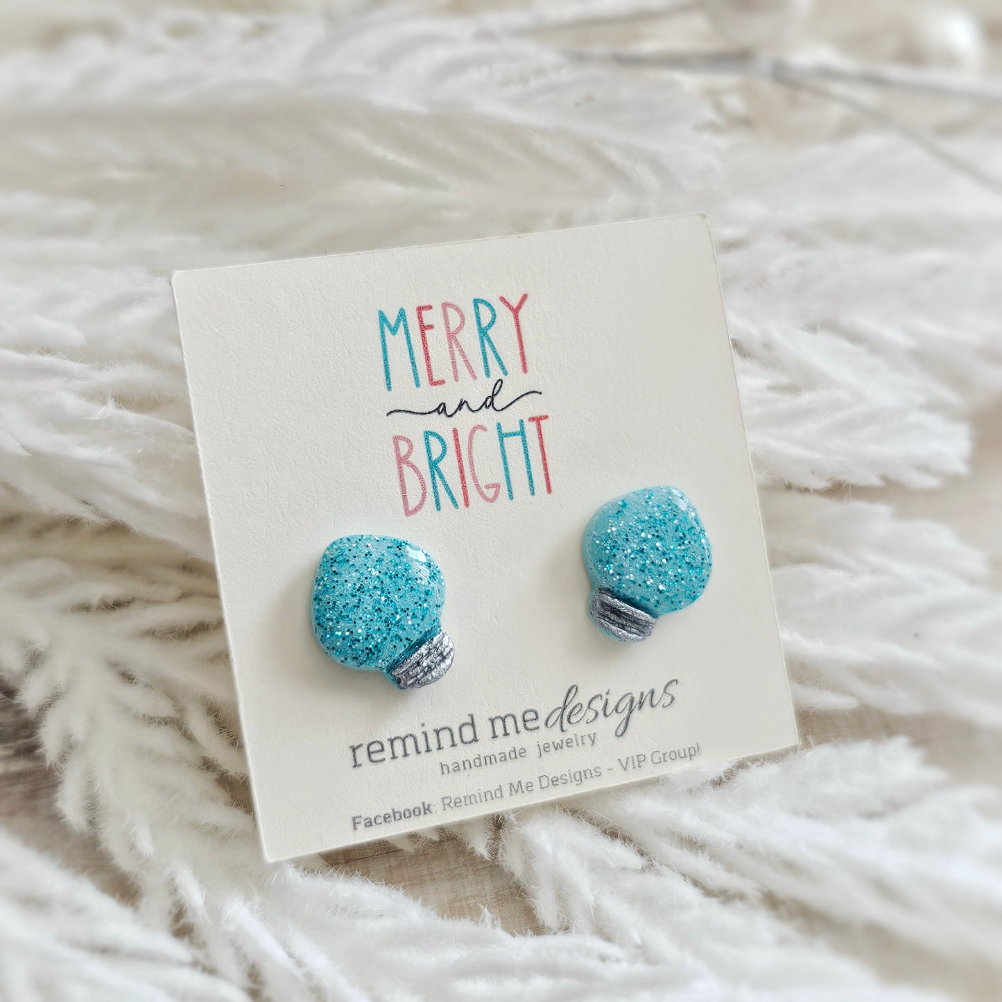Turquoise Glitter Christmas Lights Stud Earrings