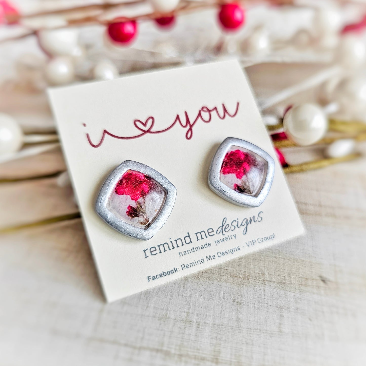 Silver and Roses Valentine's Clay Studs