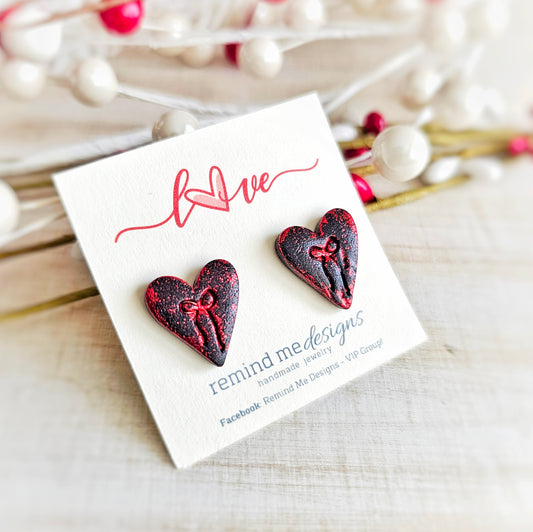 Black and Red Foil Heart Valentine's Clay Studs
