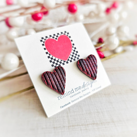 Black and Red Foil Heart Valentine's Clay Studs