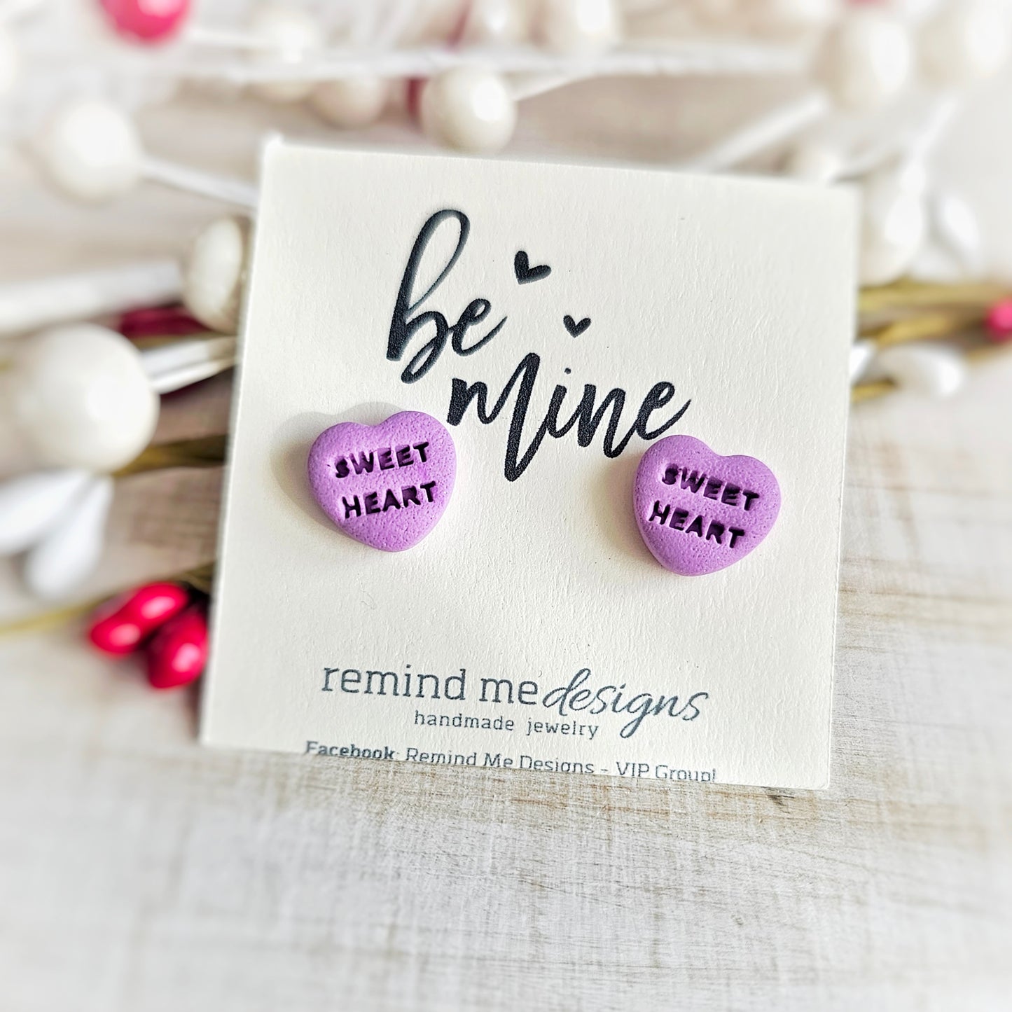Purple SWEETHEART Heart Valentine's Clay Studs