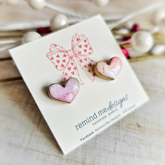 Pearled Pink Gold Lined Heart Valentine's Clay Studs