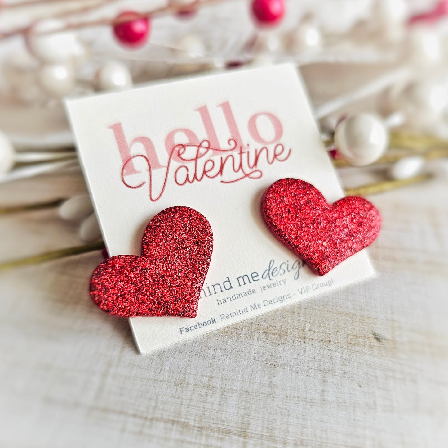 Red Glitter Heart Valentine's Clay Studs