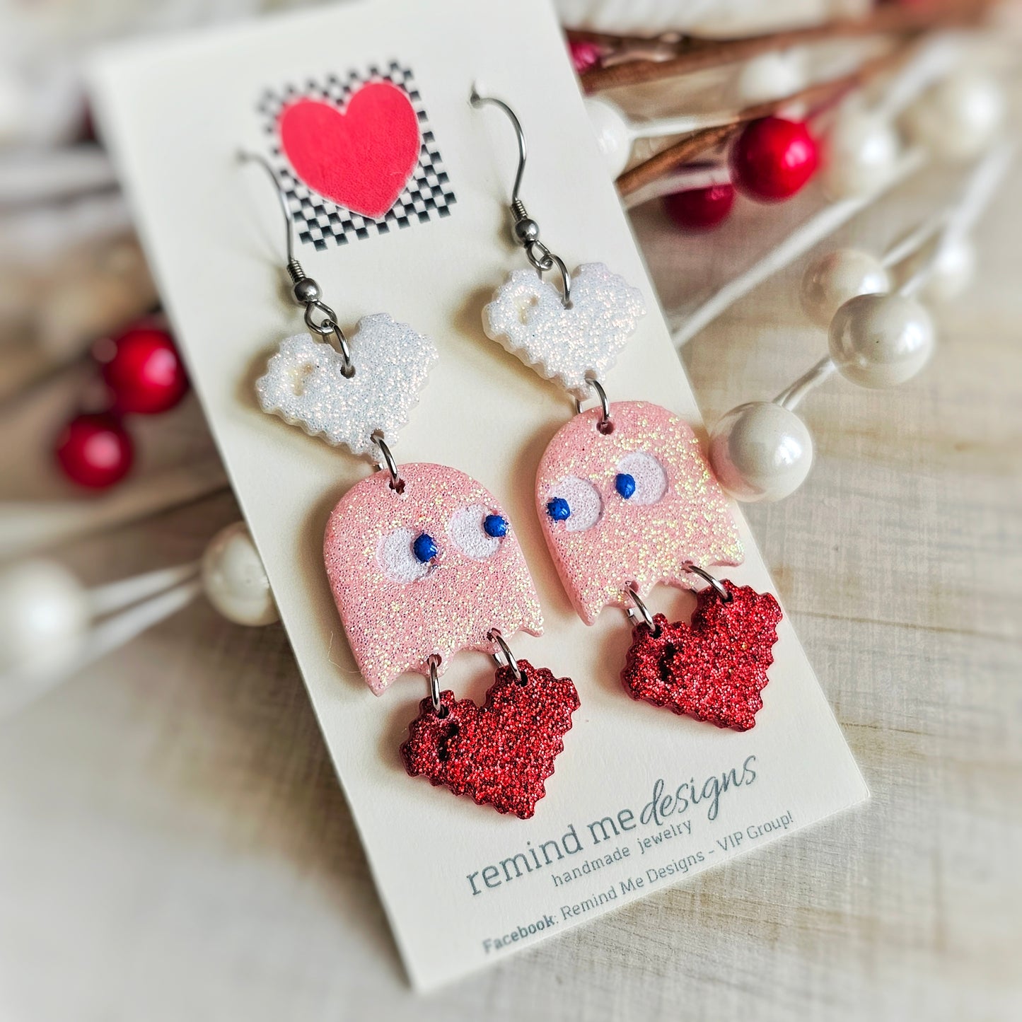 Gamer Pac Man Valentine's Clay Dangle Earrings