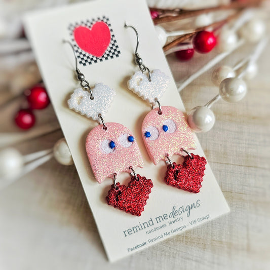 Gamer Pac Man Valentine's Clay Dangle Earrings