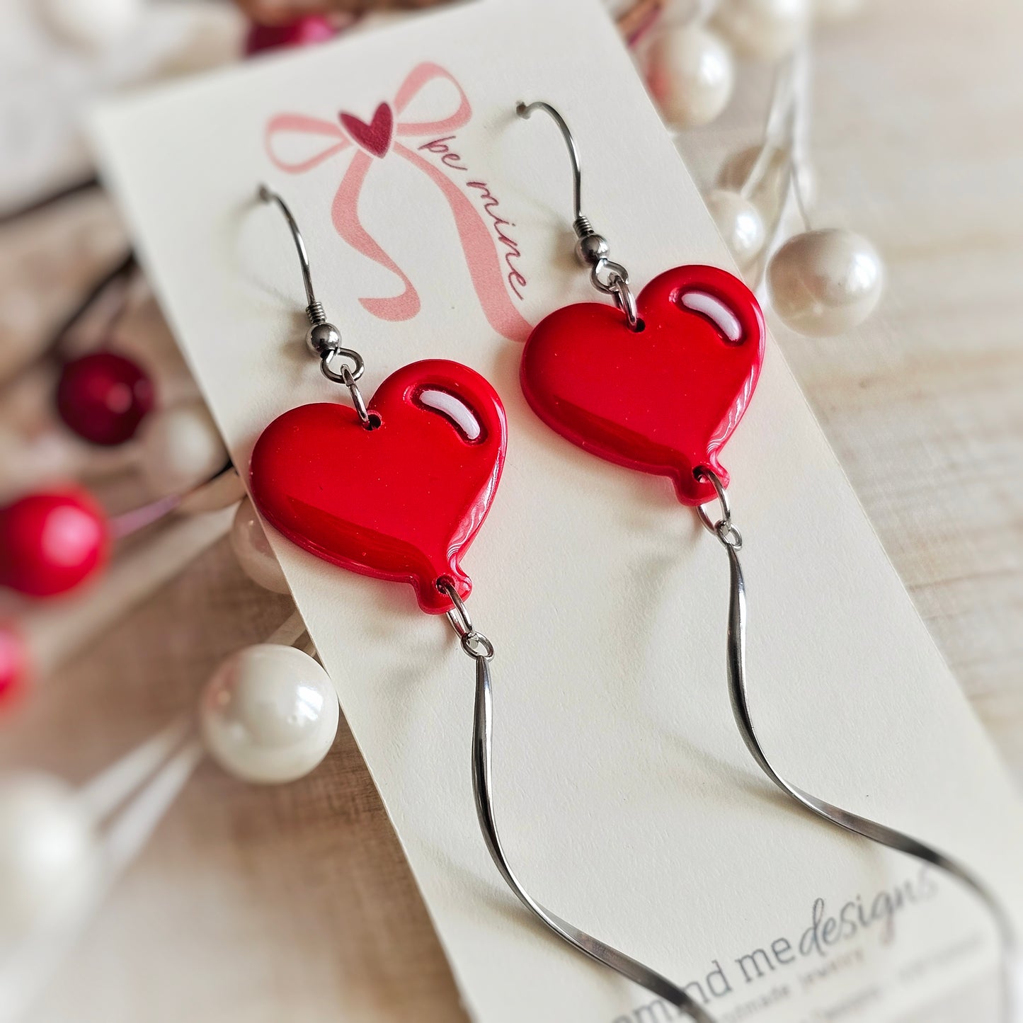 Red Heart Balloon Valentine's Clay Dangle Earrings