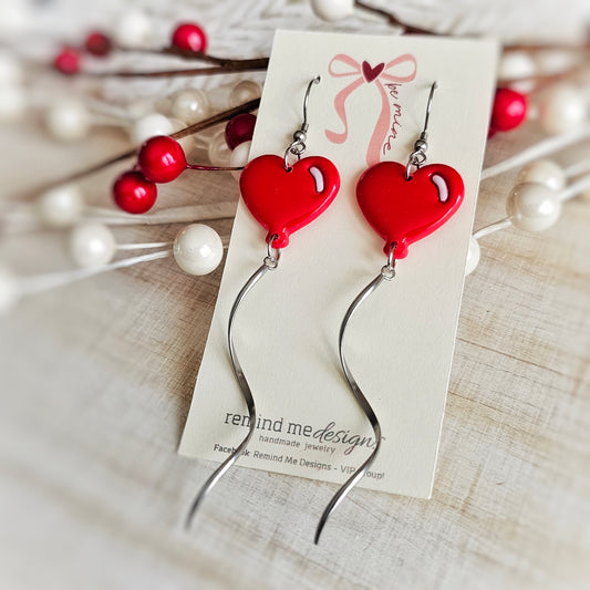 Red Heart Balloon Valentine's Clay Dangle Earrings