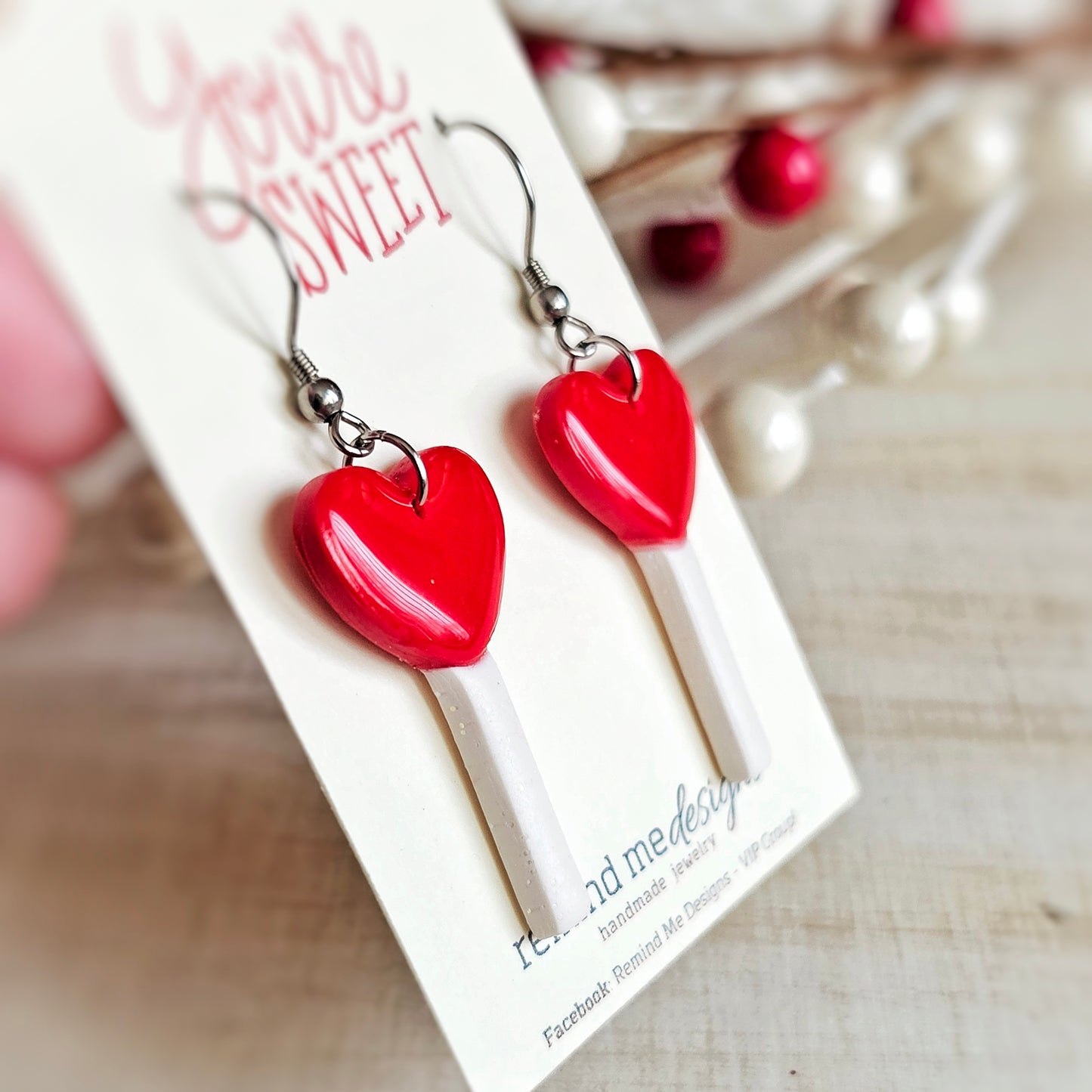 Red Lolli Pop Valentine's Clay Dangle Earrings