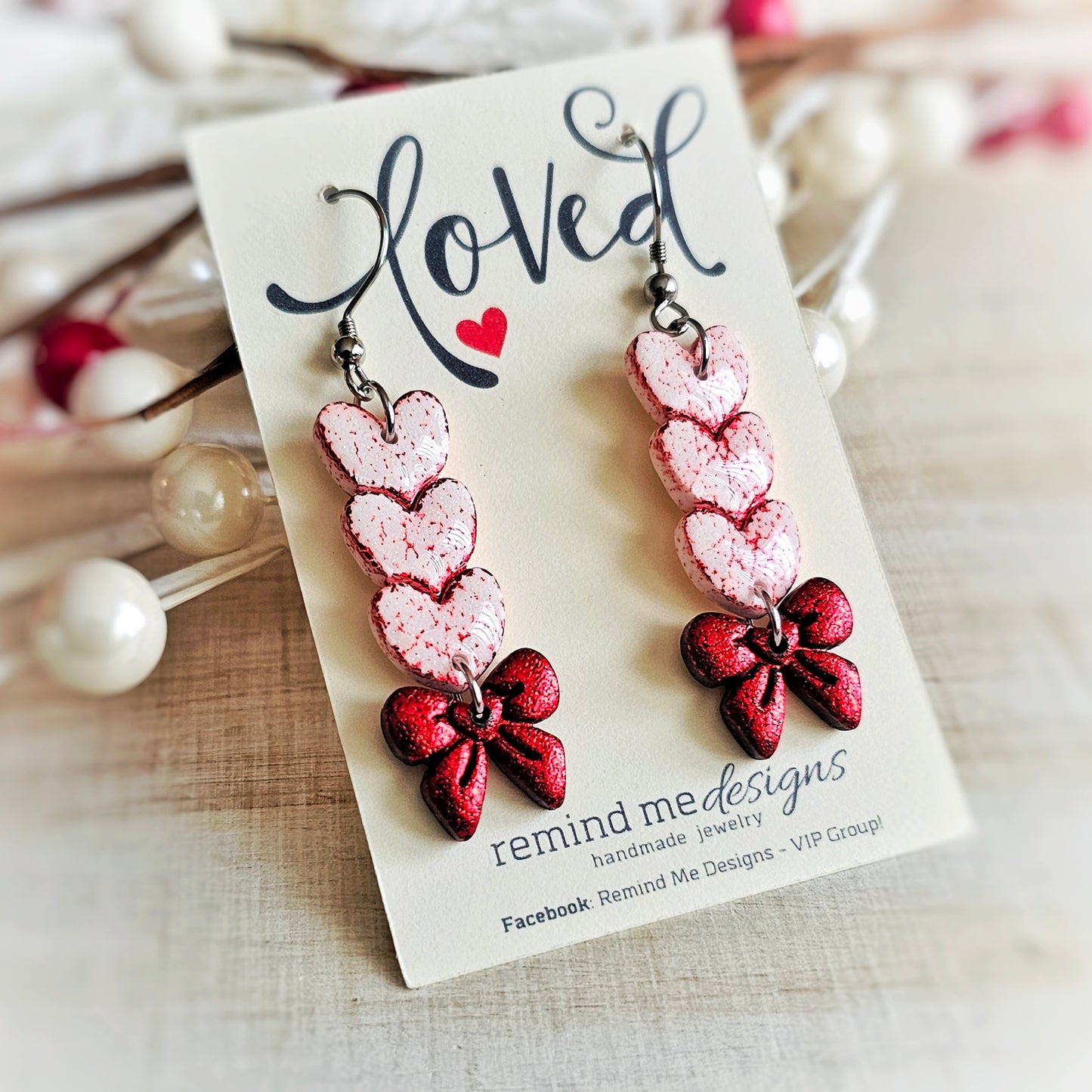 Red and White Valentine's Clay Dangle Earrings