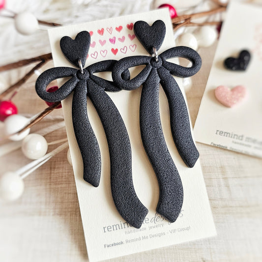 Black Large Bow Valentine's Clay Dangles