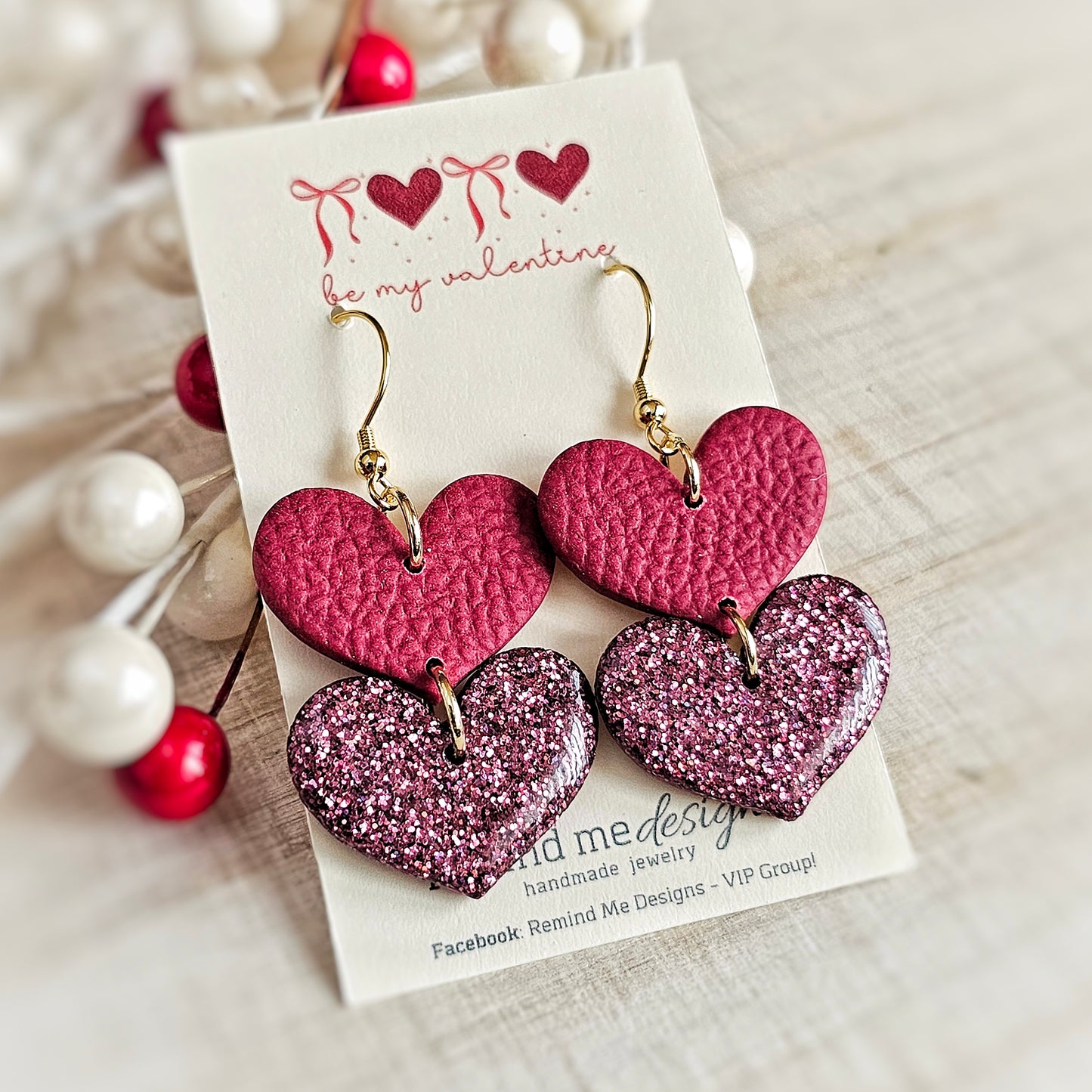 Burgandy Glitter Valentine's Clay Dangle Earrings
