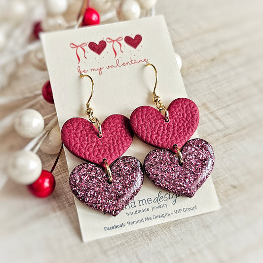 Burgandy Glitter Valentine's Clay Dangle Earrings