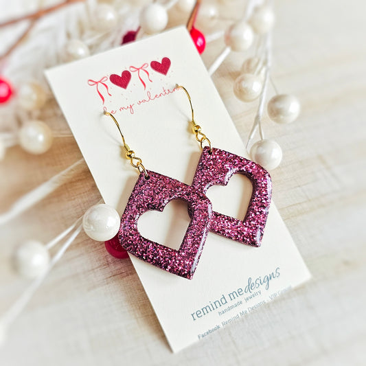Burgandy Glitter Hearts Valentine's Clay Dangle Earrings