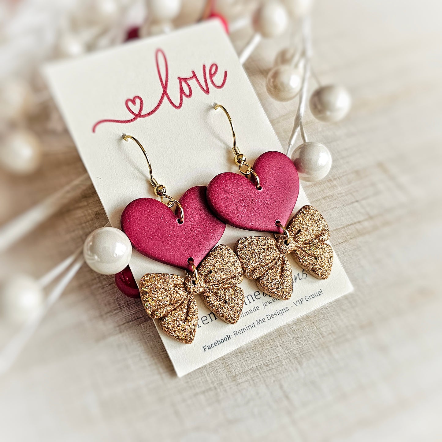 Burgandy and Gold Glitter Valentine's Clay Dangle Earrings