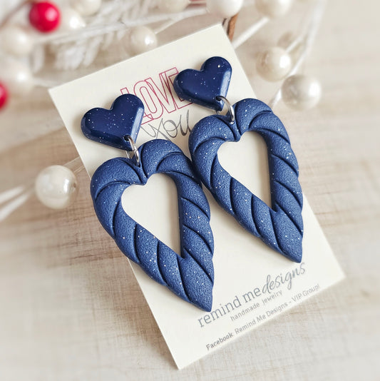 Dark Blue Heart Valentine's Clay Dangle Earrings