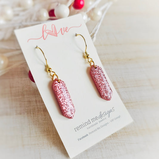 Pink Glitter Valentine's Clay Dangle Earrings