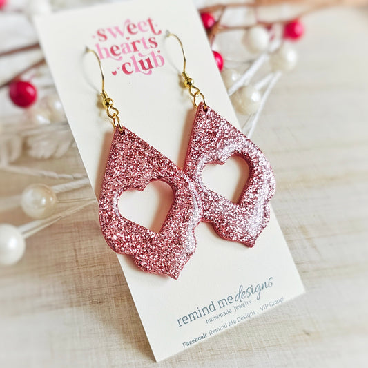 Pink Glitter Heart Teardrops | Valentine's Clay Dangle Earrings