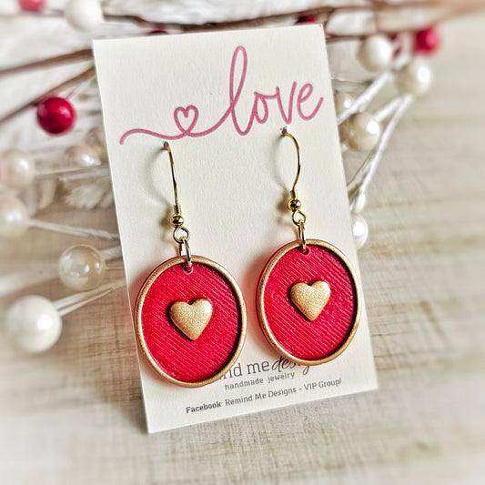 Red and Gold Hearts Valentine's Clay Dangle Earrings