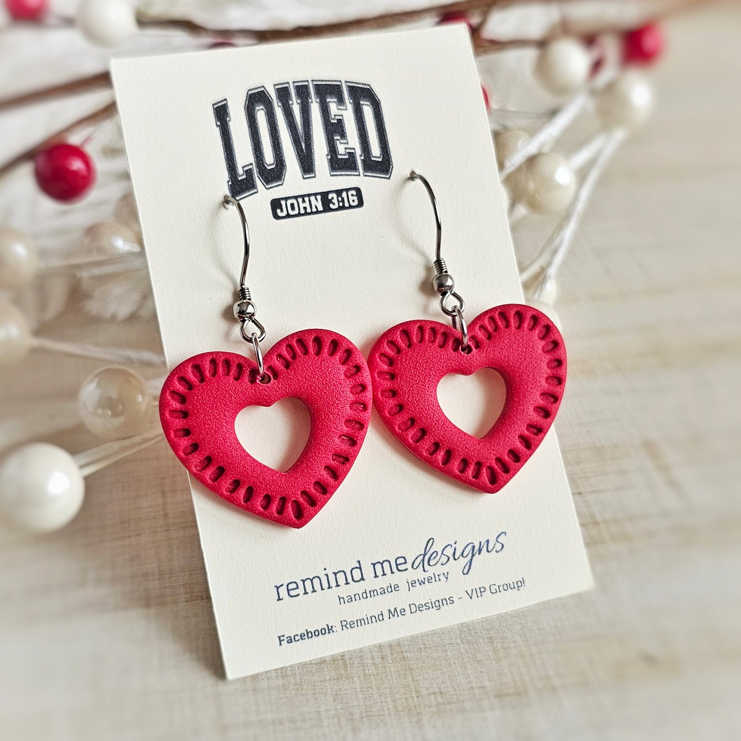Red Hearts Valentine's Clay Dangle Earrings