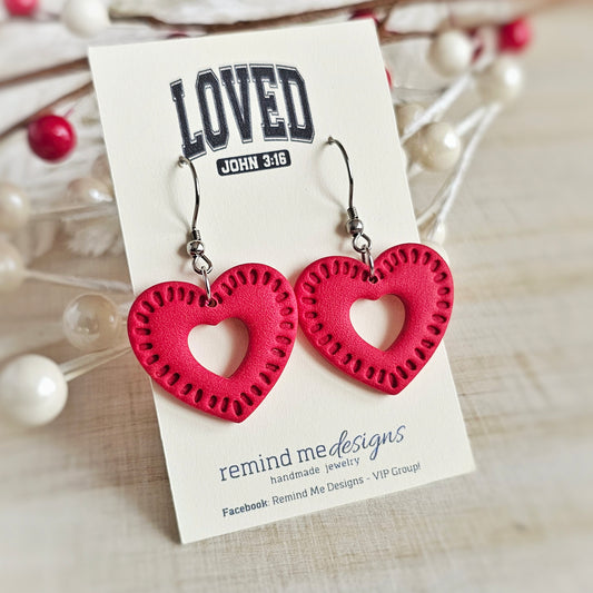 Red Hearts Valentine's Clay Dangle Earrings