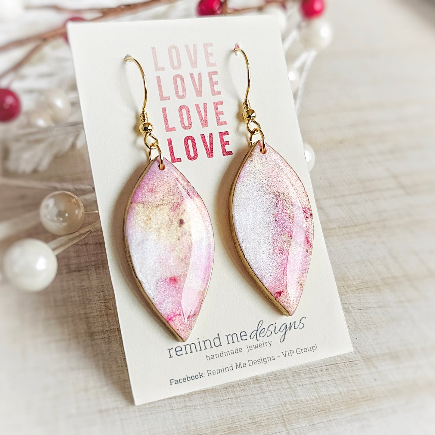 Marbled Pink Pearl Valentine's Clay Dangle Earrings