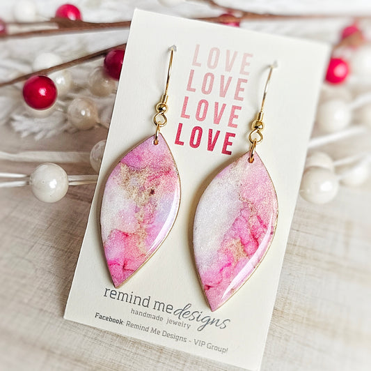 Marbled Pink Pearl Valentine's Clay Dangle Earrings