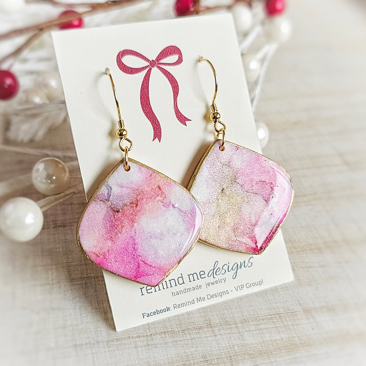 Marbled Pink Pearl Valentine's Clay Dangle Earrings
