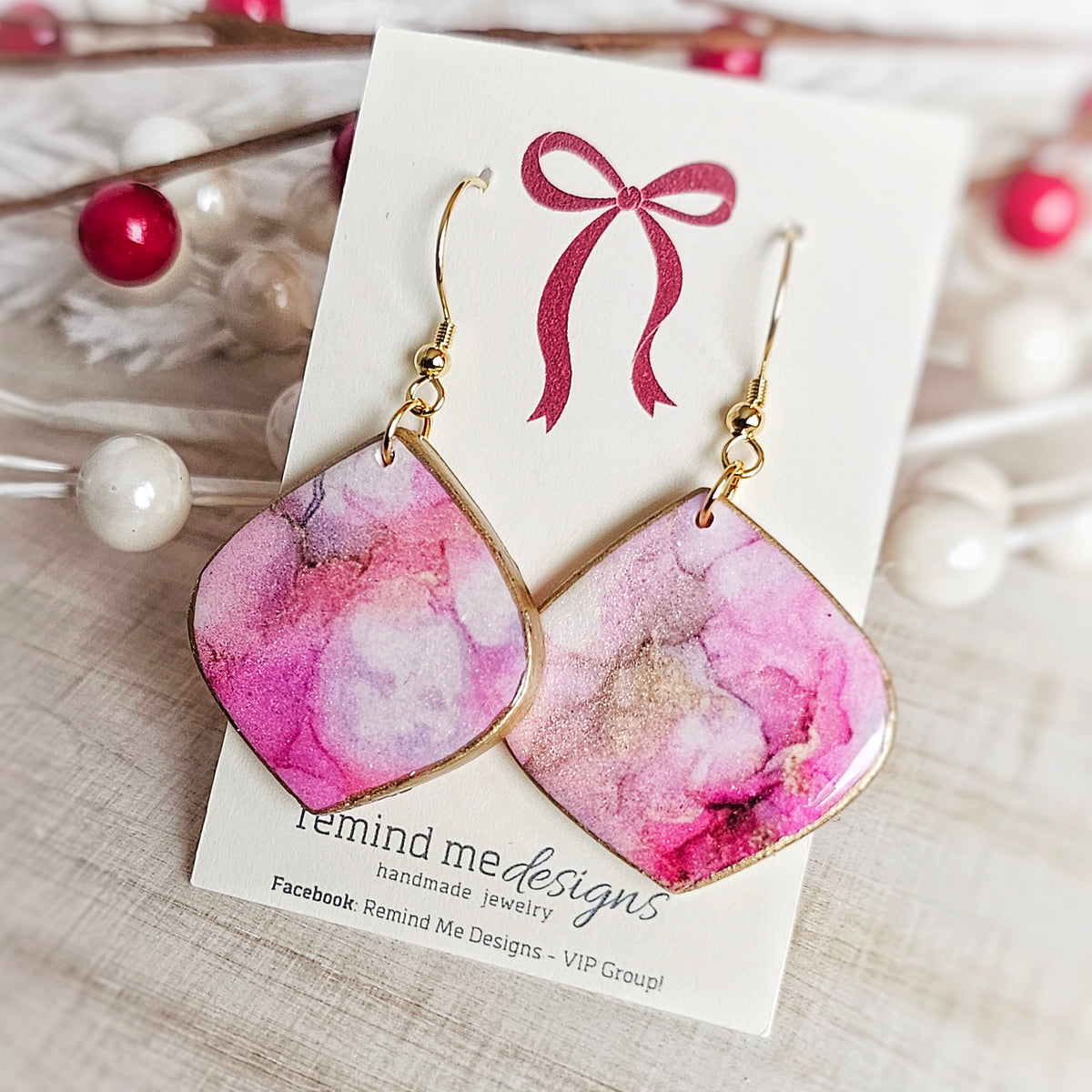 Marbled Pink Pearl Valentine's Clay Dangle Earrings