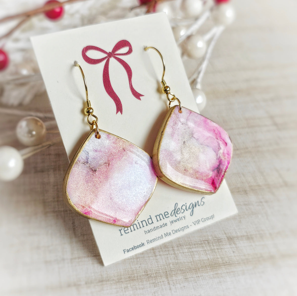Marbled Pink Pearl Valentine's Clay Dangle Earrings