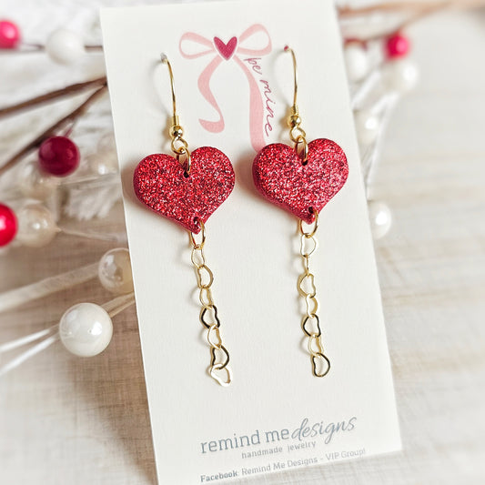 Red Glitter Heart Balloon Valentine's Clay Dangle Earrings